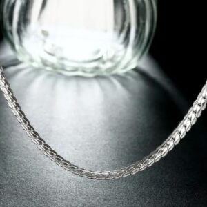 41gE8BTHrgL._AC_ قلادة سلسلة فضية مسطحة للجنسين - طول كلاسيكي 50 سم - لمسة نهائية مصقولة أنيقة