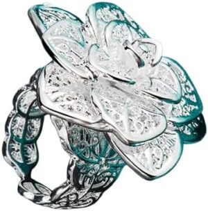 خاتم مفتوح على شكل زهرة وردة من الفضة الإسترليني عيار 925، بتصميم مجوف، مجوهرات حفلات الزفاف والخطوبة للنساء، 3.50 سم