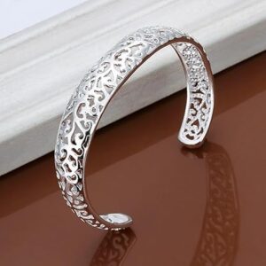 سوار مفتوح من الفضة الإسترليني عيار 925 للنساء، تصميم دائري، مجوهرات عصرية بنمط كلاسيكي ساحر