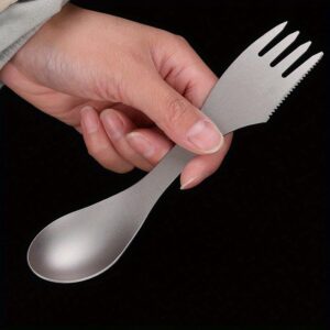 طقم شوكة وملعقة وسكين تيتانيوم 3 في 1، متعدد الوظائف، طول 20 سم، أدوات مائدة للتخييم والرحلات