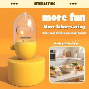 مضرب بيض يدوي، خلاط بيض في 8 ثوانٍ مصنوع من مادة ABS آمنة غذائيًا، زر تشغيل بلمسة واحدة، مقبض سحب لتحضير المارينغ وخليط الكيك الهش، لا يحتاج إلى كهرباء، تصميم صغير الحجم، أصفر
