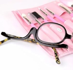 نظارة مكبرة دوارة للمكياج والقراءة، مضادة للضوء الأزرق، مناسبة لتصحيح قصر النظر الشيخوخي (تصميم رخامي أنيق).