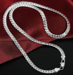 قلادة سلسلة فضية مسطحة للجنسين - طول كلاسيكي 50 سم - لمسة نهائية مصقولة أنيقة