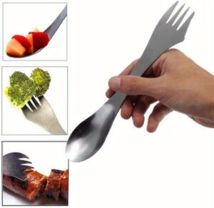 طقم شوكة وملعقة وسكين تيتانيوم 3 في 1، متعدد الوظائف، طول 20 سم، أدوات مائدة للتخييم والرحلات