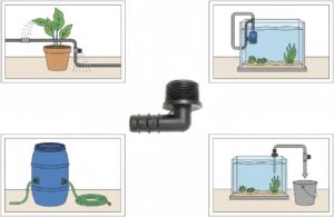 قطع وصلات كوع ذكر للري، من 16 مم إلى 3/4 بوصة BSP، موصل بزاوية 90 درجة لأنظمة ري الحدائق وأحواض السمك والري بالتنقيط