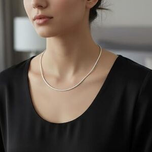 51nVXAX2GdL._AC_SX679_ قلادة سلسلة ثعبان من سبيكة فضية للرجال والنساء - 50 سم (20 بوصة) سلسلة مرنة ذات حلقات دائرية - لمسة نهائية أنيقة ولامعة