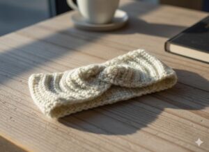 عصابة رأس شتوية محاكة يدوياً للنساء - 25 سم لتدفئة الأذنين ملتوية - كريم مع نقاط ألوان فاتحة - محاكاة ناعمة وسميكة بنمط مضلع