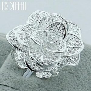 خاتم مفتوح على شكل زهرة وردة من الفضة الإسترليني عيار 925، بتصميم مجوف، مجوهرات حفلات الزفاف والخطوبة للنساء، 3.50 سم