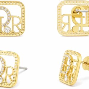 أقراط مربعة أنيقة للنساء، تتميز بتصميم حرف DR الأنيق، ومزينة بأحجار براقة لإطلالة فاخرة وعصرية. مصنوعة من مواد عالية الجودة