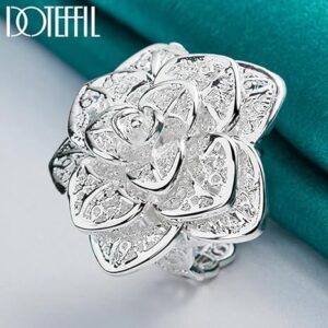 خاتم مفتوح على شكل زهرة وردة من الفضة الإسترليني عيار 925، بتصميم مجوف، مجوهرات حفلات الزفاف والخطوبة للنساء، 3.50 سم