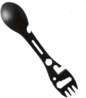 شوكة تخييم 10 في 1 من الفولاذ المقاوم للصدأ، أسود اللون، مزودة بشوكة، وفتاحة زجاجات، وفتاحة علب، ومفتاح ربط 1 شوكة تخييم 10 في 1 من الفولاذ المقاوم للصدأ، أسود اللون، مزودة بشوكة، وفتاحة زجاجات، وفتاحة علب، ومفتاح ربط