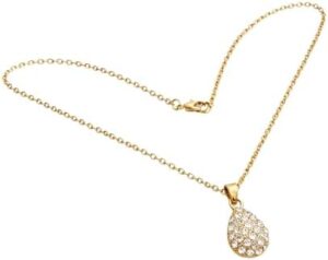 قلادة رقيقة مطلية بالذهب على شكل دمعة - 24 سم، تصميم قصير