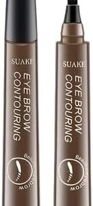 قلم حواجب سائل مقاوم للماء، يدوم طويلاً، لون بني داكن مكياج نسائي بأربعة رؤوس