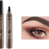 قلم حواجب سائل مقاوم للماء، يدوم طويلاً، لون بني داكن مكياج نسائي بأربعة رؤوس