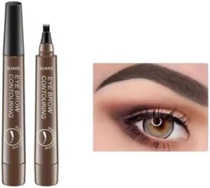 قلم حواجب سائل مقاوم للماء، يدوم طويلاً، لون بني داكن مكياج نسائي بأربعة رؤوس