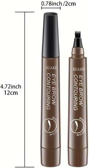 قلم حواجب سائل مقاوم للماء، يدوم طويلاً، لون بني داكن مكياج نسائي بأربعة رؤوس