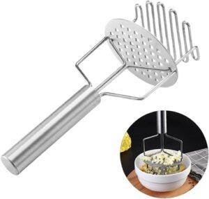 هراسة بطاطس مزدوجة، أداة يدوية، مصفاة آمنة للطعام، أدوات مطبخ مفيدة - ستانلس ستيل - 24.5 سم