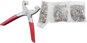 طقم أدوات تركيب أزرار الكبس المعدنية - طقم كماشة احترافية لتركيب الحلقات المعدنية مع 100 مجموعة من أزرار الكبس ذات الشوكة - أداة كبس شديدة التحمل للملابس، وملابس الأطفال، والأعمال اليدوية