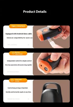 جهاز ذكي طارد للكلاب بالموجات فوق الصوتية، جهاز محمول قابل لإعادة الشحن مضاد للنباح، للاستخدام الداخلي والخارجي، إمكانية ضبط السرعة على عدة مستويات، أسود