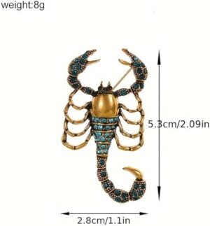 بروش عقرب عتيق، لون ذهبي عتيق مع أحجار الراين الكريستالية الزرقاء، 5.3 سم × 2.8 سم، 8 غرام