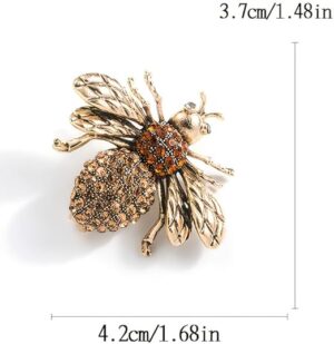 بروش بتصميم نحلة عتيق من ماي سوق ستور، لون ذهبي عتيق، مزين بحجر الراين، دبوس حشرات، 4.2 سم × 3.7 سم