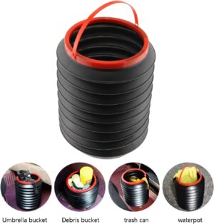 (قطعتان) سلة مهملات قابلة للطي للسيارة، أسود وأحمر، دلو بلاستيكي قابل للطي بمقبض، سعة 4.5 لتر، ارتفاع 25 سم، سلة مهملات محمولة للسيارة والمكتب وغرفة النوم والمطابخ