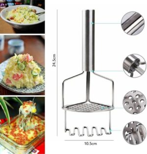 هراسة بطاطس مزدوجة، أداة يدوية، مصفاة آمنة للطعام، أدوات مطبخ مفيدة - ستانلس ستيل - 24.5 سم