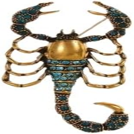 بروش عقرب عتيق، لون ذهبي عتيق مع أحجار الراين الكريستالية الزرقاء، 5.3 سم × 2.8 سم، 8 غرام