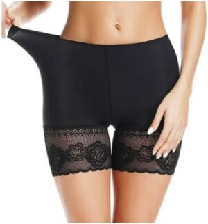 شورت داخلي للفساتين، مضاد للاحتكاك، ملابس داخلية قصيرة لتنحيف الفخذين، مزين بالدانتيل للنساء