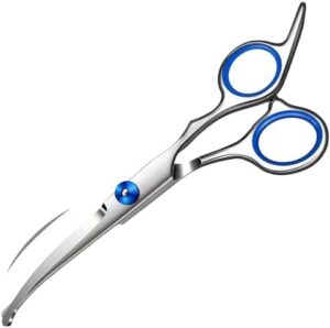 مقص احترافي للعناية بالحيوانات الأليفة، مصنوع من الفولاذ المقاوم للصدأ، بشفرة منحنية ذات طرف دائري آمن، مقص لتخفيف شعر الكلاب والقطط