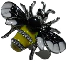 بروش نحلة مطلي بالمينا مع أحجار الراين، لون فضي، مناسب للوشاح أو طية السترة أو حقيبة الظهر، 3 سم × 3 سم