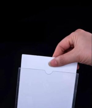 حامل لافتات اكريليك A5 من ماي سوق ايج - حامل عرض مزدوج الجوانب على شكل حرف T بقاعدة انيقة باللونين الاسود والابيض - قائمة عمودية وحامل بطاقات للمكتب والبيع بالتجزئة والمناسبات