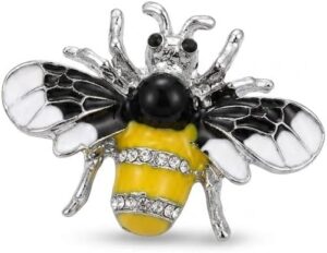 بروش نحلة مطلي بالمينا مع أحجار الراين، لون فضي، مناسب للوشاح أو طية السترة أو حقيبة الظهر، 3 سم × 3 سم