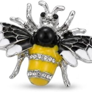 بروش نحلة مطلي بالمينا مع أحجار الراين، لون فضي، مناسب للوشاح أو طية السترة أو حقيبة الظهر، 3 سم × 3 سم