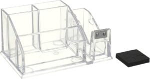 منظم مكتب أكريليك شفاف متعدد الأقسام، مثالي للمكتب والمنزل والمدرسة، لتنظيم الأقلام والملاحظات والبطاقات والأغراض الصغيرة على المكتب.