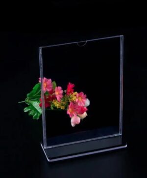 حامل لافتات اكريليك A5 من ماي سوق ايج - حامل عرض مزدوج الجوانب على شكل حرف T بقاعدة انيقة باللونين الاسود والابيض - قائمة عمودية وحامل بطاقات للمكتب والبيع بالتجزئة والمناسبات