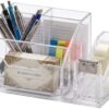 منظم مكتب أكريليك شفاف متعدد الأقسام، مثالي للمكتب والمنزل والمدرسة، لتنظيم الأقلام والملاحظات والبطاقات والأغراض الصغيرة على المكتب.