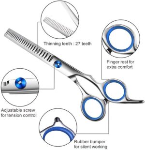 مقص احترافي للعناية بالحيوانات الأليفة، مصنوع من الفولاذ المقاوم للصدأ، بشفرة منحنية ذات طرف دائري آمن، مقص لتخفيف شعر الكلاب والقطط