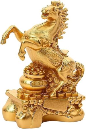 تمثال صغير لحصان ينهض على طريقة فنغ شوي، ذهبي اللون، مصنوع من مادة PVC، 8 سم، تمثال مبارك لجلب الثروة والبركة في السنة الصينية الجديدة، ديكور عام الحصان 8×6×2.7 سم