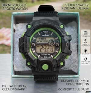 ساعة رياضية رقمية متينة للرجال - ساعة يد تكتيكية بتصميم عسكري، شاشة عرض توقيت مزدوجة، ساعة توقيت، منبه، وإضاءة خلفية LED - سوار بوليمر مقاوم للصدمات
