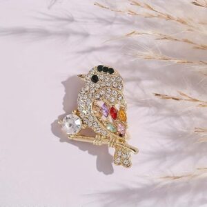 بروش كريستال للطيور من ميسوق ستور، لون ذهبي، حجر الراين الملون، طائر على فرع، 3 سم × 2.5 سم، دبوس طية صدر عصري