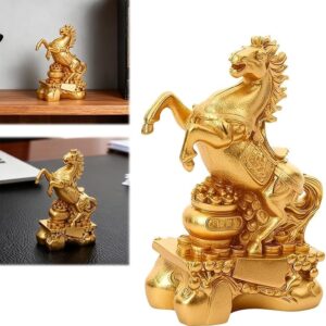 تمثال صغير لحصان ينهض على طريقة فنغ شوي، ذهبي اللون، مصنوع من مادة PVC، 8 سم، تمثال مبارك لجلب الثروة والبركة في السنة الصينية الجديدة، ديكور عام الحصان 8×6×2.7 سم