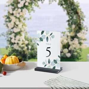 حامل لافتات اكريليك A5 من ماي سوق ايج - حامل عرض مزدوج الجوانب على شكل حرف T بقاعدة انيقة باللونين الاسود والابيض - قائمة عمودية وحامل بطاقات للمكتب والبيع بالتجزئة والمناسبات