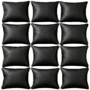 وسائد ساعات فاخرة للعرض والتخزين - عبوة من 12 وسادة مجوهرات من الجلد الصناعي الأسود لصناديق الساعات، والحافظات، والأدراج