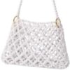 حقيبة كروسبودي مطرزة يدوياً للنساء - محفظة أنيقة من اللؤلؤ المنسوج - حقيبة كتف شبكية أنيقة للصيف والشاطئ وحفلات السهرة. الطول الإجمالي: 55 سم، العرض: 27 سم