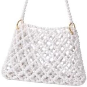 حقيبة كروسبودي مطرزة يدوياً للنساء - محفظة أنيقة من اللؤلؤ المنسوج - حقيبة كتف شبكية أنيقة للصيف والشاطئ وحفلات السهرة. الطول الإجمالي: 55 سم، العرض: 27 سم