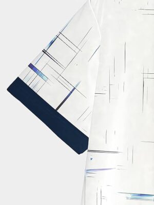 61ZqrZe02ML._AC_SY606_ تيشيرت رجالي عصري من ماي سوق، بطبعة خطوط تجريدية، بياقة دائرية، وأكمام قصيرة، أبيض مع حواف زرقاء داكنة (مقاس XL)
