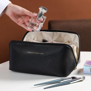 حقيبة مستحضرات تجميل للسفر من ماي سوق [قطعة واحدة]، حقيبة مكياج متعددة الوظائف، حقيبة أدوات تجميل، جيب بسحاب، منظم مستحضرات تجميل سهل الوصول للنساء والفتيات، أسود، للسفر 22 × 12 سم