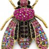بروش على شكل نحلة، مرصع بأحجار الراين الوردية والبنفسجية، مطلي بالذهب العتيق، 3.1 سم × 3.9 سم، تصميم حشرة، قطعة مجوهرات مميزة للنساء