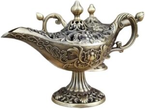 حامل بخور على شكل مصباح علاء الدين، برونزي عتيق مزين بنقوش زهور، 9.5 سم، تصميم سحابة مباركة، ديكور منزلي، إكسسوار للتأمل واليوغا